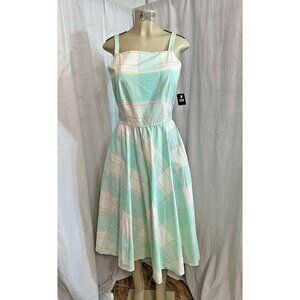 Vintage LANZ  1960's-1970's Green Yellow White Cotton Sundress  Size S-M #1451
